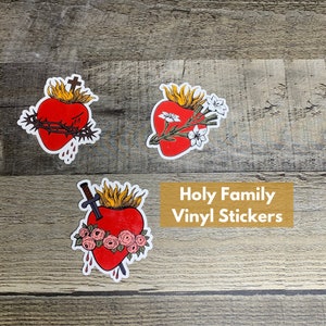 6 ct Holy Family Hearts Vinyl Stickers | Waterproof Catholic Sticker | Sacred Heart Sticker | Immaculate Heart | Catholic Stocking Stuffer