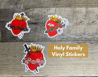 6 ct Holy Family Hearts Vinyl Stickers | Waterproof Catholic Sticker | Sacred Heart Sticker | Immaculate Heart | Catholic Stocking Stuffer