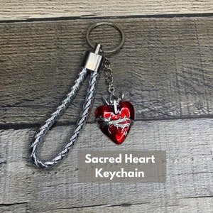 Red Sacred Heart Keychain | Catholic Keychain | Holy Heart Keychain | Leather Keychain | Catholic Teen Gift | Catholic Easter Gift