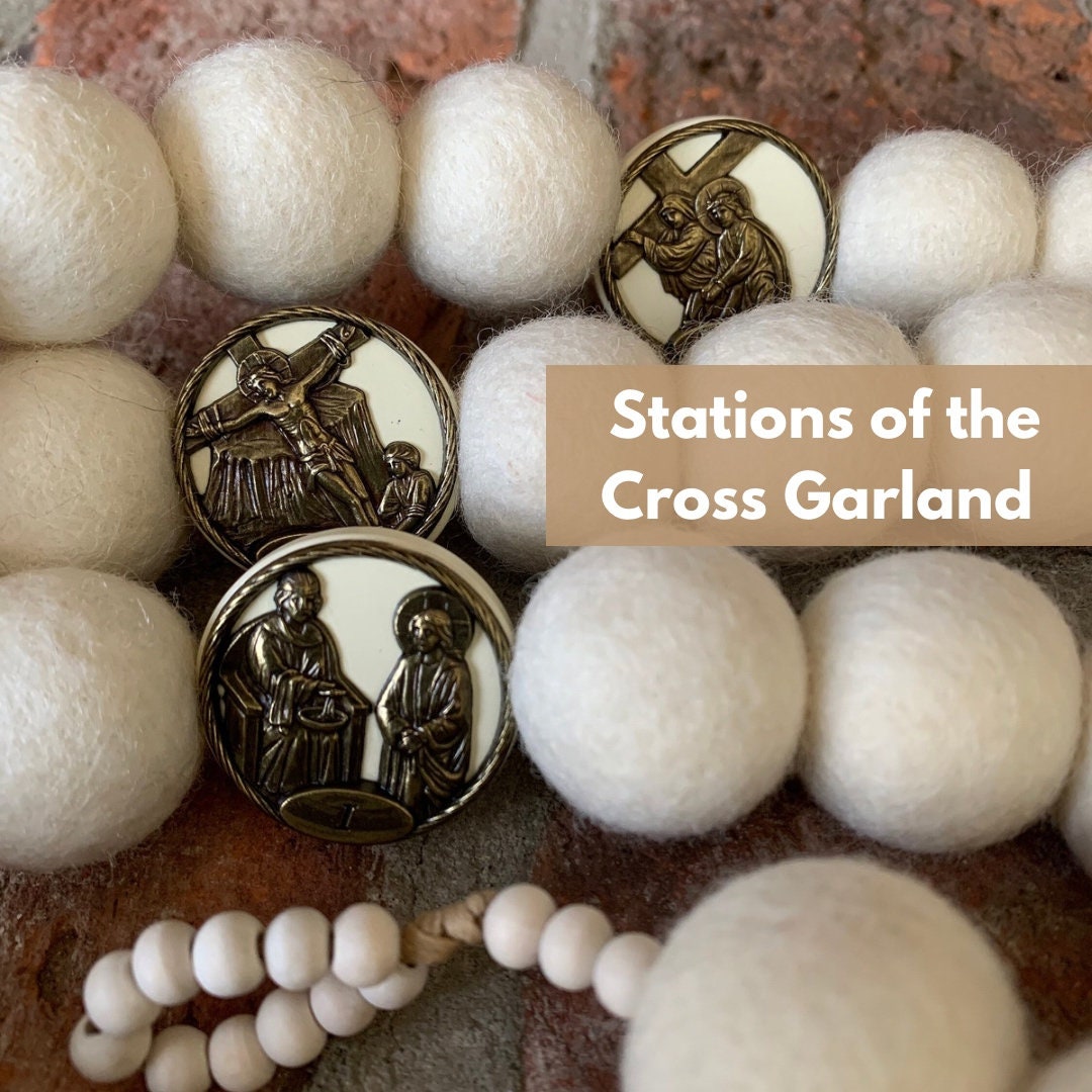 White Stations of the Cross Garland Handmade Catholic Garland Catholic