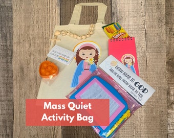 Personalized Mass Busy Bag | Quiet Activity Mass Bag Children | Custom Kids Church Bag | Saint Bag | Catholic Kid Gift | Catholic Mass