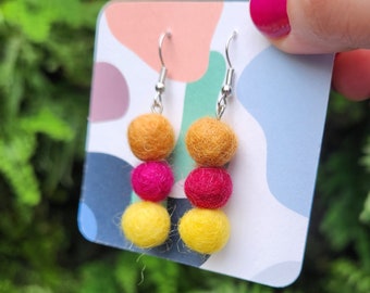 Autumnal Felt Ball Earrings