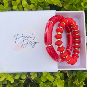 Acrylic Tube Bead Bracelet, Bamboo Stackable Bracelet, Stacking Bracelet, Chunky Bracelet, Gold Filled or Silver Filled, Silicone Bracelet