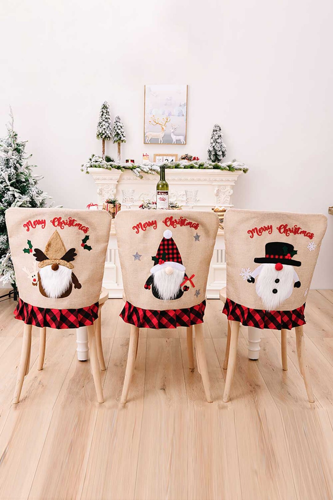 3pack Plaid Christmas Gnome Chair Covers Etsy