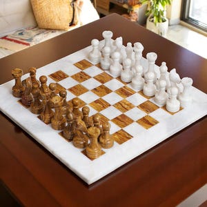 Luxury Chess Set for Christmas | Modern Stone Chess Display | Elegant Handmade Chess Pieces | Modern Chess Board 12" | Premium Game Gift