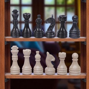 Black & Verona Marble Chess Figures: Elegant Collectible Display
