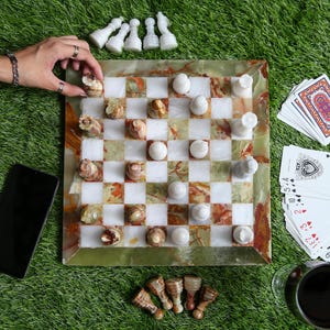 Handgefertigtes Marmor Schachspiel | Luxus Stein Brettspiel | Geschenk für Schach Liebhaber