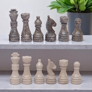 Handmade Marble Chess Figures: Gray and Verona, 32 Pieces