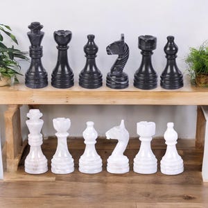 Handmade Marble Chess Pieces: Black & White Elegant Figures