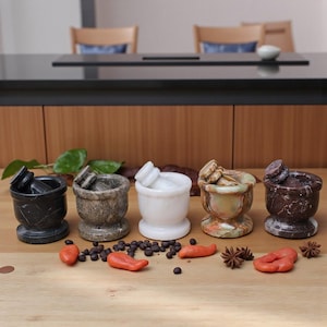 Marble Mortar and Pestle | Herb Spice Grinder Bowl | Crusher Bowl | Kitchen Countertop Tool