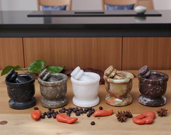 Mortero y maja de mármol / Bol para moler hierbas y especias / Bol triturador / Utensilio de cocina para encimera