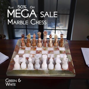 Handcrafted Marble Chess Set: Weighted Onyx Green & White Pieces