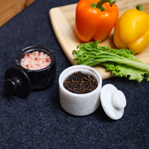 Marble Salt Cellar Set Of Two Kitchen Decor Black And White Salt Container Salt Box