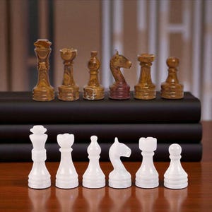 Hand Carved Marble Chess Pieces: Elegant Stone Figures, 3-inch King