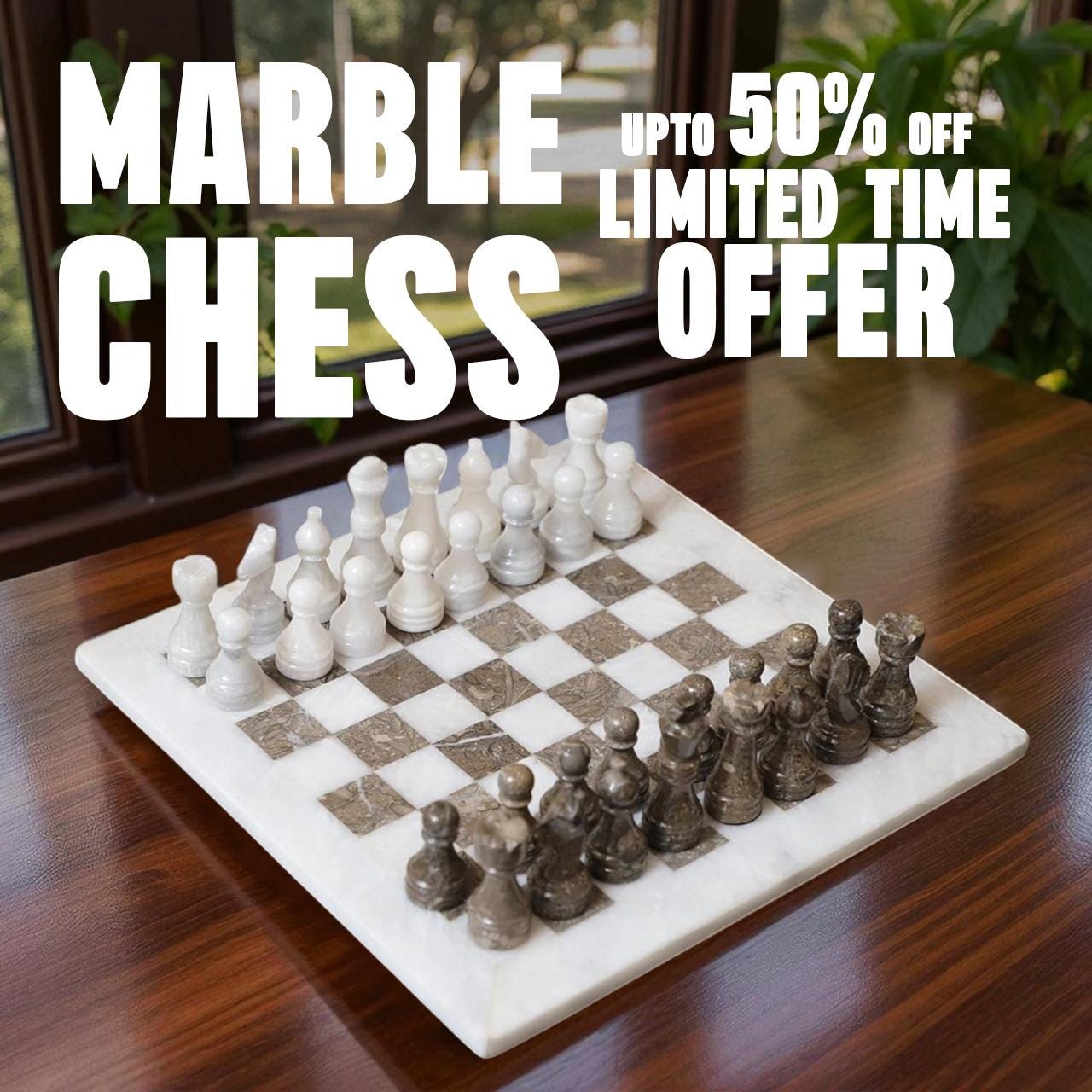 大理石のチェスセット エレガントな白い大理石のチェスセット、大理石の駒が付いたチェス