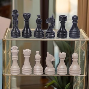 Chess Pieces Marble Set Handmadegifts Vintage Unique Luxury Board Modern Stone Antique Large Decor Housewarming Gift