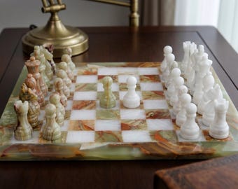 Juego de ajedrez hecho a mano / Piezas de ajedrez de lujo / Juego de mesa de mármol / Regalo de inauguración de la casa