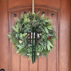 Modern Christmas Wreath Minimalist Winter Wreath Faux Pine Wreath Winter Wedding Wreath Winter Boho Decor Winter Wreath Boho