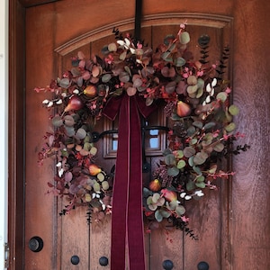 Fall Cottagecore Fruit Wreath, Plum and Burgundy Wreath, Autumn Harvest Wreath, Lux Cottage Fall Decor, Fig Wreath