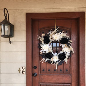Boho wreath black halloween wreath boho luxury halloween wreath designer peony wreath pampas black home decor boho fall wreath modern