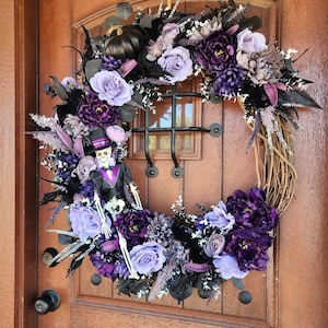 Designer Halloween wreath purple and black halloween wreath XL halloween decor purple gothic wreath extra large wreath october door wreath