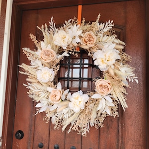 Boho wreath beige boho wedding wreath boho wreath white airbnb decor boho beach wedding wreath bridal shower boho wreath neutral peony