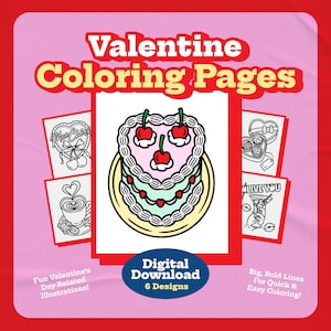 Valentine Coloring Page Digital Download, Galentine&#39;s Coloring Prints, Holiday Coloring Pages, Adult Coloring, Printable Coloring Page