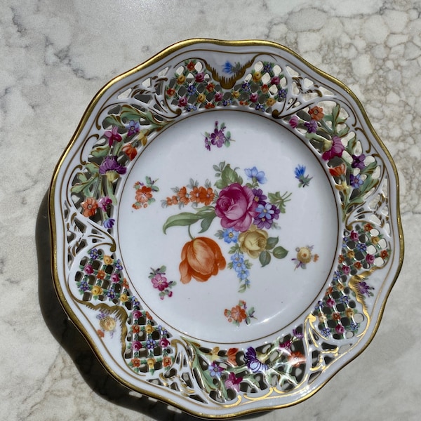 Shumann Bavaria Germany Chateau .Dresden Royal decorative or salad plate Gold decorated,reticulated plate #72 measurements 7.5'