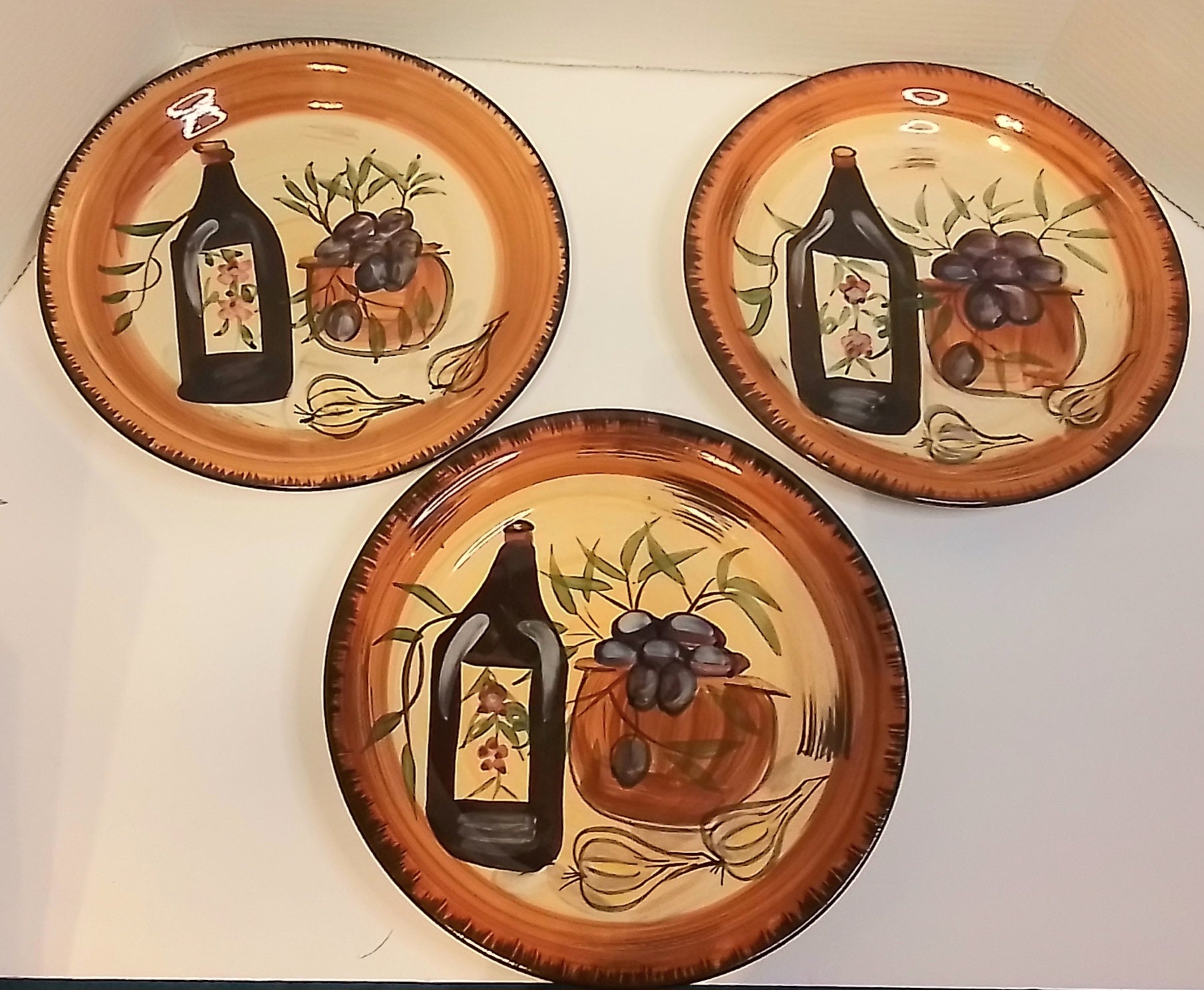Wine and Grapes Design Dinner and Bowl Plates Set 5 Pieces Vintage ...