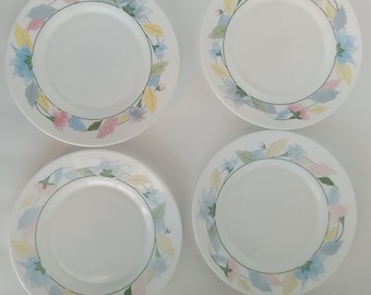 4 assiettes plates Arcopal LOTUS 70's Fleurs jaune/vert et bleu/vert