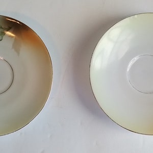 RS Germany Green Saucers with Beautiful Flower Design White and Green,With Gold Trim.2 vintage items