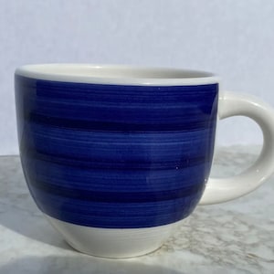 Crate & Barrel Blue Stripes Ceramic Coffee Tea Cup Made in Italy