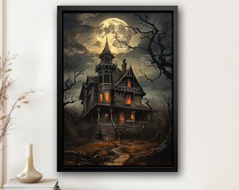 Haunted Castle Canvas Print: Witchy Halloween Wall Art
