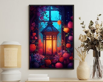 Vintage Candlelight Canvas Print: Gothic Floral Window Art