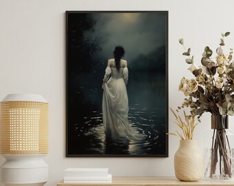 Vintage Mythical Woman Canvas Print: Dark Academia Gothic Art