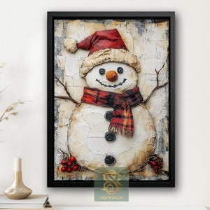 Vintage Snowman Canvas Print, Cozy Snowman Poster, Snowy Wall Art, Winter Decor, Christmas Wall Art