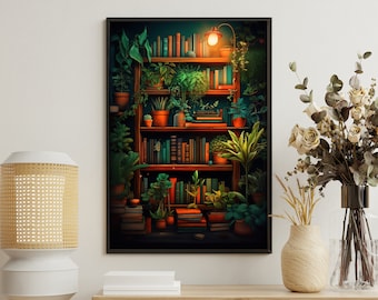 Vintage Bookshelf Canvas Print: Retro Library Art