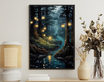 Enchanted Forest Canvas Print: Mythical Creek Gothic Art