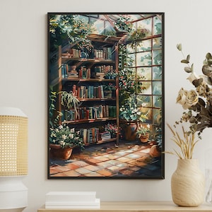 Vintage Bookshelf Canvas Print: Retro Library Wall Art