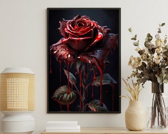 Vintage Dark Rose Still Life: Gothic Canvas Art Print