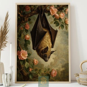Vintage Bat Canvas Print, Gothic Animal Poster, Dark Nature Wall Art