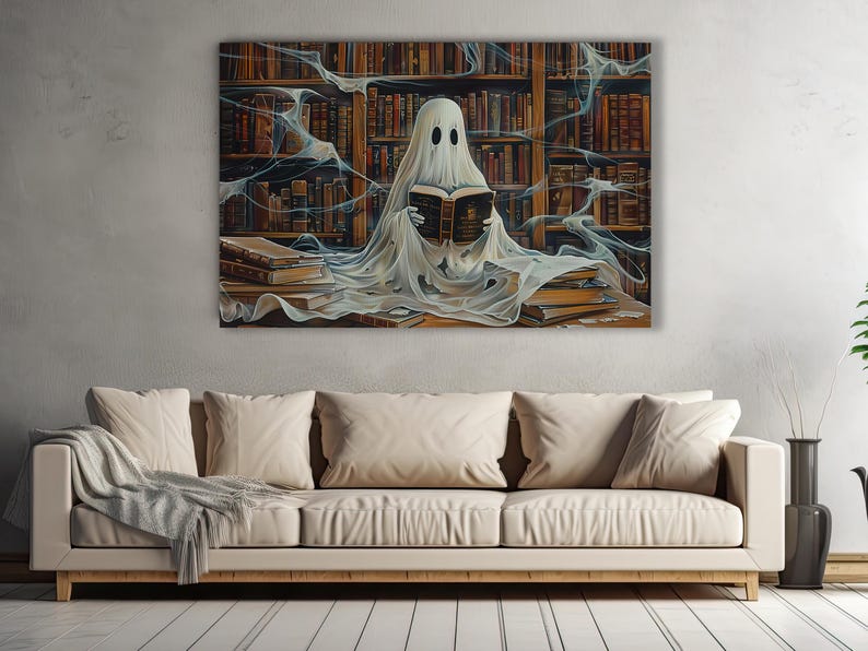 Vintage Ghost Reading in Library Canvas Print: Halloween Wall Art - Etsy