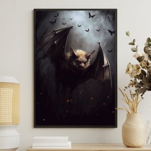 Dark Bat Painting, Vampire Art Print, Bat Canvas Print, Gothic Art Print, Dark Academia Art, Bat Poster Print, Bat Wall Decor, Creepy Art