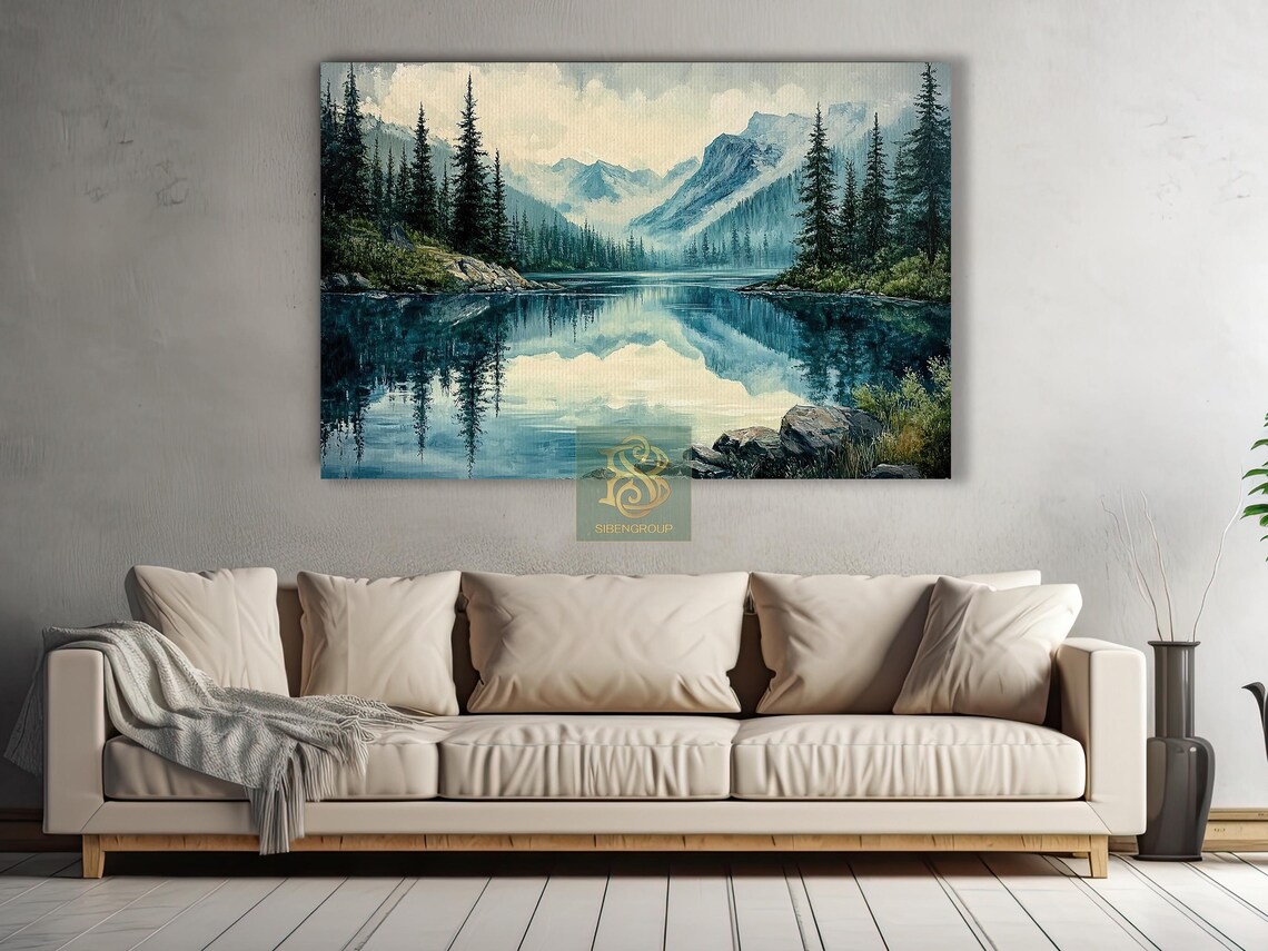 Misty Mountain Lake Canvas Print: Tranquil Forest Reflection Wall Art ...
