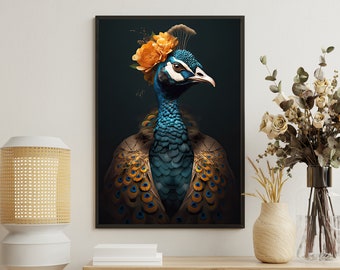 Victorian Peacock Canvas Print: Gothic Animal Wall Art