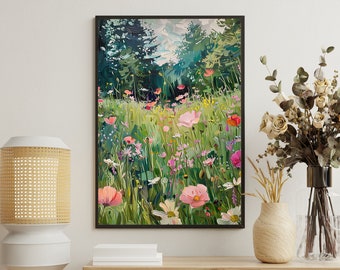 Vintage Wildflower Garden Painting: Botanical Art Print