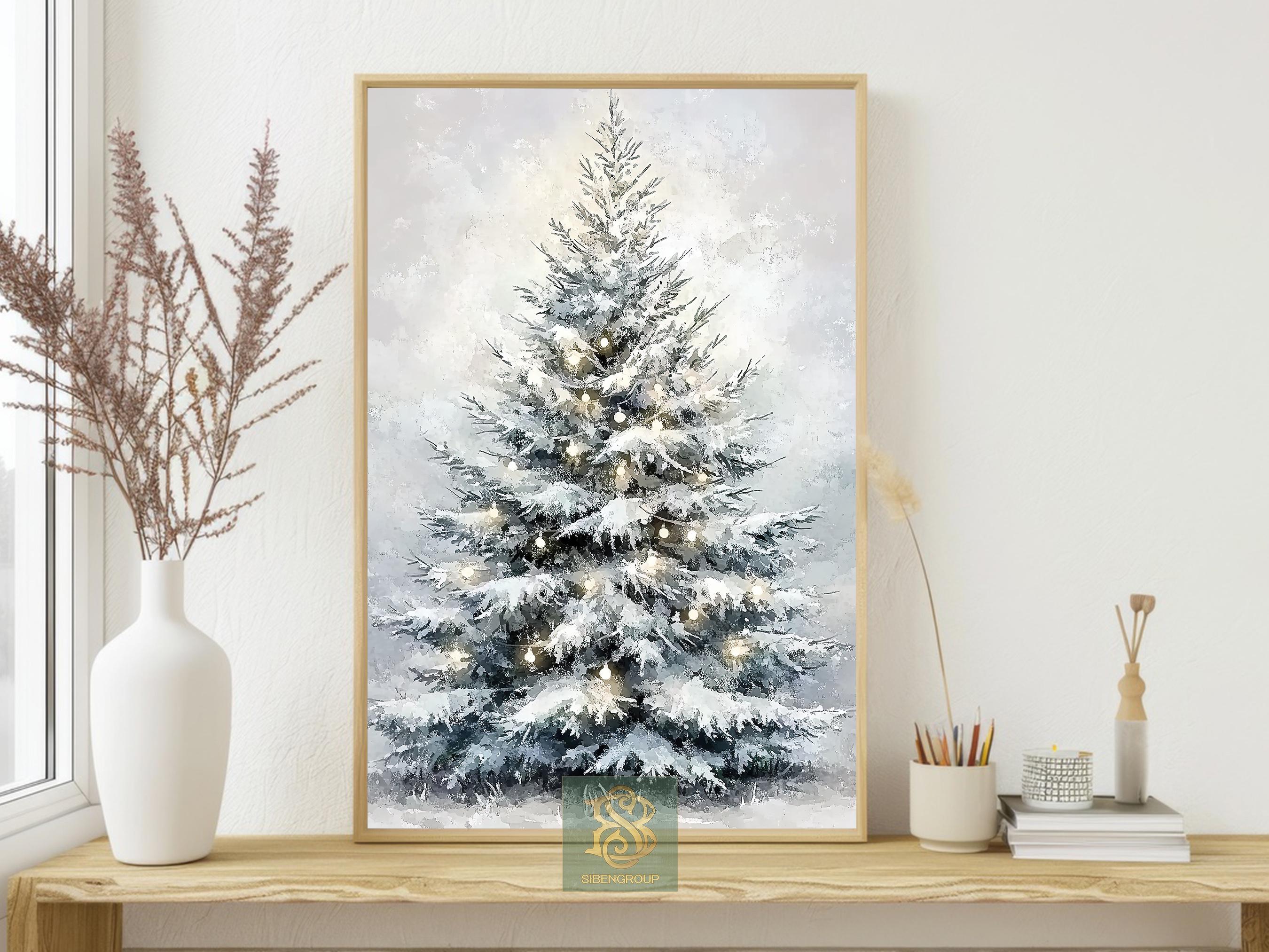 Snowy Pine Tree Canvas Print, Winter Forest Poster, Christmas Tree Wall ...