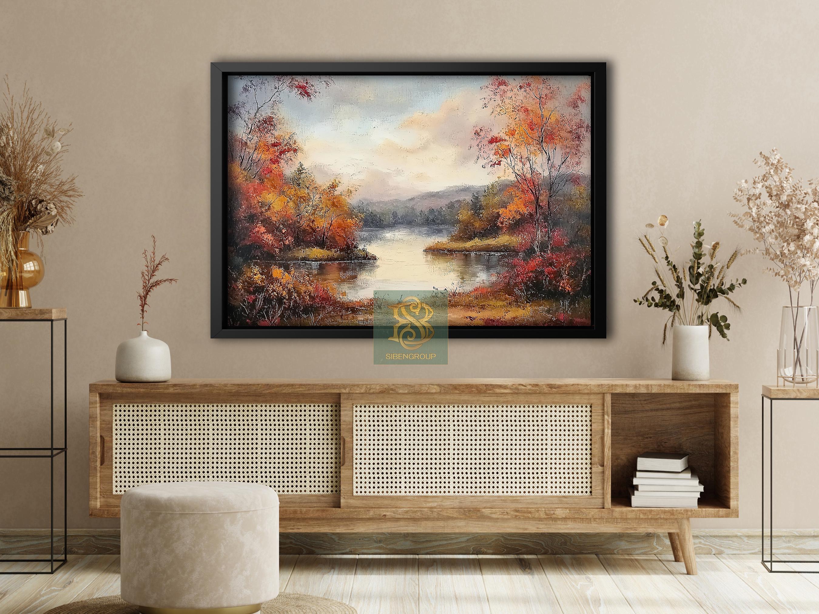 Autumn Lake View Canvas Print, Forest River Poster, Fall Landscape Wall ...