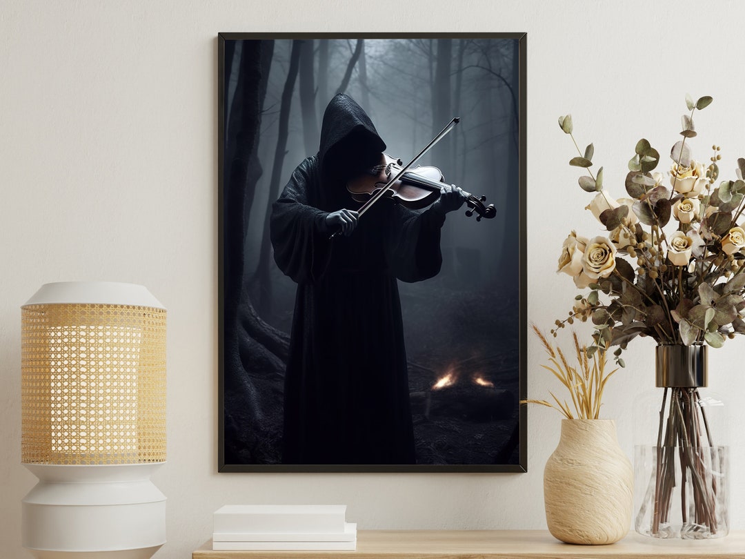 Death Playing Violin Art Print, Dark Academia Halloween Decor - Etsy