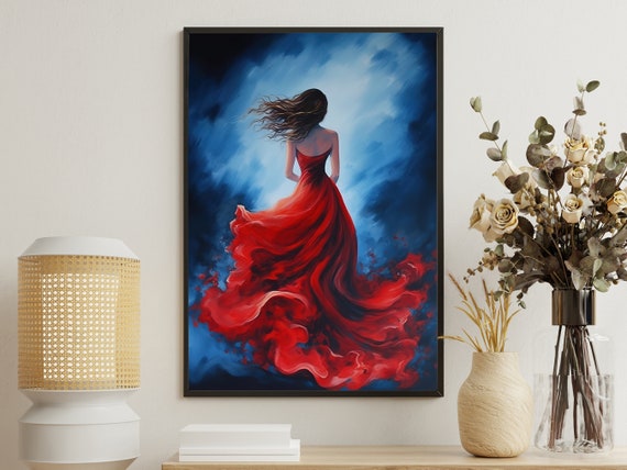 Woman in Red Dress Art Print: Mythical Beauty Canvas Poster - Etsy